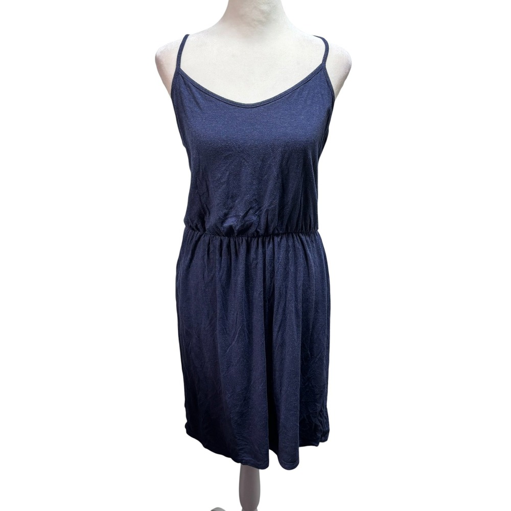 Ann Taylor LOFT Navy‎ Blue Heather Knit Cinch Waist Strappy Sun Dress XS #859